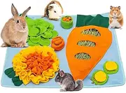 Rabbit Foraging Mat with Carrot Toy, Interactive Snuffle Feeding Pad for Boredom, Polar Fleece Pet Feed Game Rabbits Bunny Guinea Pigs Ferrets Pet Dog Sniff Puzzle Sniffing Animal Non-Slip [Large]
