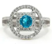 1CT Blue Topaz & Topaz 925 Solid Sterling Silver Ring Jewelry Sz 8 NB2-6