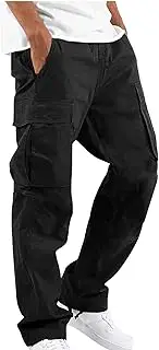 [YAOHUOLE] Mens Relaxed Fit Cargo Pants Cargo Flex Trousers Outdoor Work Pants for Men,Black,L
