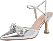 [Susanny] Women's Wedding Shoes Glitter Sparkly Pointed Toe Strappy High Heels Sexy Ankle Strap Pumps Bridal Party Work Dress Shoes