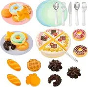 34Pcs Kid Simulation Tea Party Set, Birthday Gift for Age 3 4 5 6 Year Old, Bright Color Exquisite Kitchen Tea Time Playset for Role Play Game