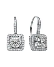 Genevive Silver CZ Square Drop Earrings