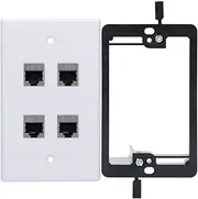 YOEMELY Cat7 Keystone Wall Plate 4 Port, 1 Gang RJ45 Wall Plate with Ca7 Coupler Female to Female and Wall Plate Bracket for Networking Cable Outlet (White, 1 Pack)