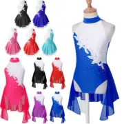 Kid Girls Shiny Rhinestone Ballet Dance Dress Gymnastics Leotard Unitard Costume