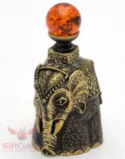 Solid Brass Amber Figurine Bell of Indian Elephant IronWork