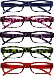 The Reading Glasses Company Value 5 Pack Lightweight Mens Womens Blue Pink Purple Green Red RRRRR32-3456Z +1.00