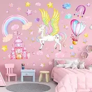 Unicorn Wall Decals for Girls Bedroom,Unicorn Wall Stickers with Rainbow, Unicorn Room Decor for Girls Bedroom Kids Playroom Nursery Decoration