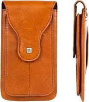 Genuine Leather Phone Holster Belt Case, Men's Thin Dual Pocket Phone Waist Bag Vertical Universal Belt Pouch Outdoor with Belt Loop Carabiner for iPhone 14 Pro Max 13 Pro 12 Mini Xs Max XR Brown