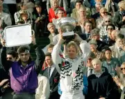 Jim Courier Andre Agassi United States raise their trophies after - Old Photo 1