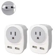 2 Pack Europe Travel Plug Adapter with 2 USB Ports and 1 AC Type Output Adapt...