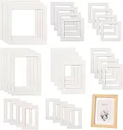 GLOBLELAND 32 Pcs 8 Sizes White Photo Mounts Rectangle Square Pictures Mounts Card Pictures Photo Frame Mats for Graduation Photos Posters Prints Artworks Paintings