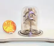 New! Lovely 1:12 Dollhouse Miniature Dolphin Statue Art in Glass Dome Mantle