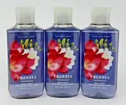 3 NEW BATH & BODY WORKS FREESIA BODY WASH SHOWER GEL ALOE PRO-VITAMIN B5 10 OZ