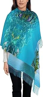 [MDATT] Underwater Coral Reef Seabed Women Traditional Scarf Wrap Tassel Shawl Fringes Neck Head Shawl Retro Scarf Printing Shawl