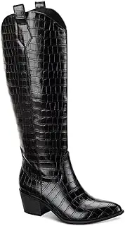 [Sun + Stone] Womens Dollyy Croc Texture Knee-High Boots Black 5.5 Medium (B,M)