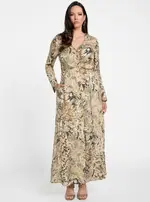 GUESS Women's Eco Marciano Skin Print Giselle Maxi Dress Size: 44, Viscose Rayon