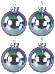 Clear Iridescent Soap Bubble Look Christmas Bauble Decorations - 4 x 10cm