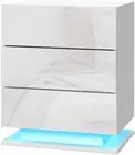 Bedside Table RGB LED White High Gloss with 3 Drawers Nightstand, Bedroom Furnit