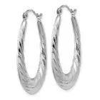 Designs by Nathan | 14k White Gold Polished and Textured Oval Hoop Earrings