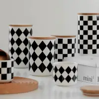 在飛比找松果購物優惠-精緻幾何陶瓷密封罐北歐風糖果咖啡茶葉圓型收納罐 (8.3折)