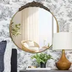 32" Large Ornate Glam Round Wall Mirror Baroque Embossed Framed Vanity Mirror