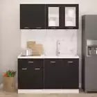 NNEVL 4 Piece Kitchen Cabinet Set Black Chipboard