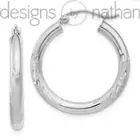 Designs by Nathan | 14k White Gold Satin and Diamond-cut Round Hoop Earrings