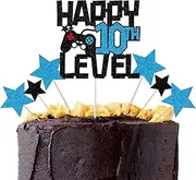 10 Birthday Cake Topper Glittery Happy 10th Level Birthday Cake Cupcake Toppers Boys and Girls 10th Birthday Game Theme Party Supplies eleven Years Old Birthday Cake Decorations