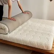Floor Mattress Japanese Futon Mattress Foldable Portable Tatami Mattress Lamb's Wool Sleeping Pad Full Size for Bedroom/Tent Mat/Gues(White,150x200cm/59x78in)