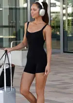 [Lorna Jane] Streamlined Active 10cm Bodysuit in Black, Size - Large L Black