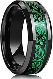 [QUGOO] Silver Rings 8MM Mens Silver Color Stainless Steel Ring Hammered Multi-Faceted Polished Stepped Edges Men Engagement Ring Silver Rings for Women (Color : Style 12, Size : 9)