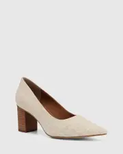Penrose Natural Textile Block Heel Pump