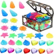 WOONEKY Glowing Colorful Diving Gems Toy Set with Pirate Treasure Chest for Pool Games Decorative Gems Random Color
