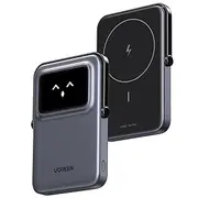 UGREEN Uno Magsafe Power Bank 5000mAh Magnetic Battery Pack 20W Fast Charging Portable Charger with Foldable Stand Emoji TFT Display Powerbank for iPhone 16 Pro Max/15 Plus/14/13/12 Series, Black