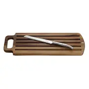 2pc Laguiole Silhouette Acacia Serving Bread Board/Stainless Steel Knife Silver