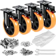 VEVOR Caster Wheels, 152.4 mm Swivel Plate Casters, Set of 4, with Security A/B Locking No Noise PVC Wheels, Heavy Duty 318 kg Load Capacity Per Caste
