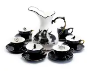 Potter's Studio Witches Brew Pitcher + 6 Assorted Halloween Tea Cup and Saucer 1