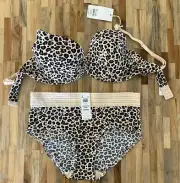 NWT Leopard Animal Print Convertible Bra & Muffin Top Panties Brief Set Size 18C
