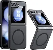 [FNDMIL] NO.1 Magnetic for Samsung Galaxy Z Flip 5 Case Compatible with MagSafe [Translucent Matte] [Anti-Fingerprint][Military Shockproof] Slim Hard Case with Silicone for Samsung Flip 5 Case,Black