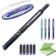 Protectivemethod Pen, Protective Method Fountain Pen, Fountain Pen Retractable:0.38mm Blue&black Ink Transparent Barrel Includes 5 Refillable Ink Cartridges for Smooth Writing (Black,Black ink)