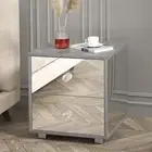 2-Drawer Mirrored Nightstand, Sliver Mirror Bedside Table with Cement Colored, M