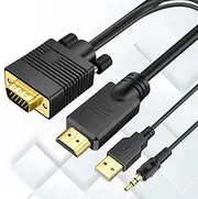 Kirzi VGA to HDMI Cable with Audio, VGA to HDMI Adapter Cable Compatible Well Witch Computer/Projector/Laptop to Monitor/TV, VGA Male to HDMI Male Converter Cord for Desktop (3ft)