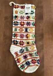 Sundance Catalog Heirloom Nordic Stocking Pom Pom Christmas Stocking Hand Knit
