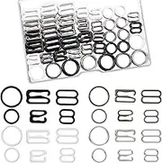 WILLBOND 240 Pcs Swimsuit Bra Strap Hooks Bra Strap Slide Rings Replacement Slider for Swimsuit Tops and Lingerie, 3 Styles, 2 Sizes, Black, White, Grey, Silver White