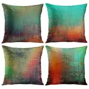 Set of 4 Throw Pillow Covers 18" x 18" (Pack of 4) Teal Green and Orange