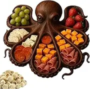 Wooden Serving Platter - Charcuterie Boards | Octopus-Shaped Wood Tray for Cheese, Meat, Fruit, Seafood | Rustic Dinnerware Plate for Farmhouse Kitchen, Picnic, partyy, Entertaining Display