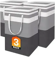 BlissTotes 3-Pack Laundry Basket, Freestanding＆Waterproof Laundry Hamper, Collapsible Tall Clothes Hamper with Easy Carry Handles for Clothes, Towels＆Toys in the Family and Dorm,Gradient Grey,75L