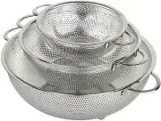 3-Piece Stainless Steel Mesh Micro-Perforated Strainer Colander Set New