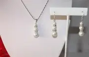 Sea Shell Pearl 6-8-10MM Necklace & Earring Set - White With Gift Box