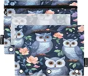 RPLIFE Binder Pouch with Clear Window, 2 Pack Pencil Pouches for Kids Kids School Supplies, 9.8″ × 7″, Funny Owls Flowers